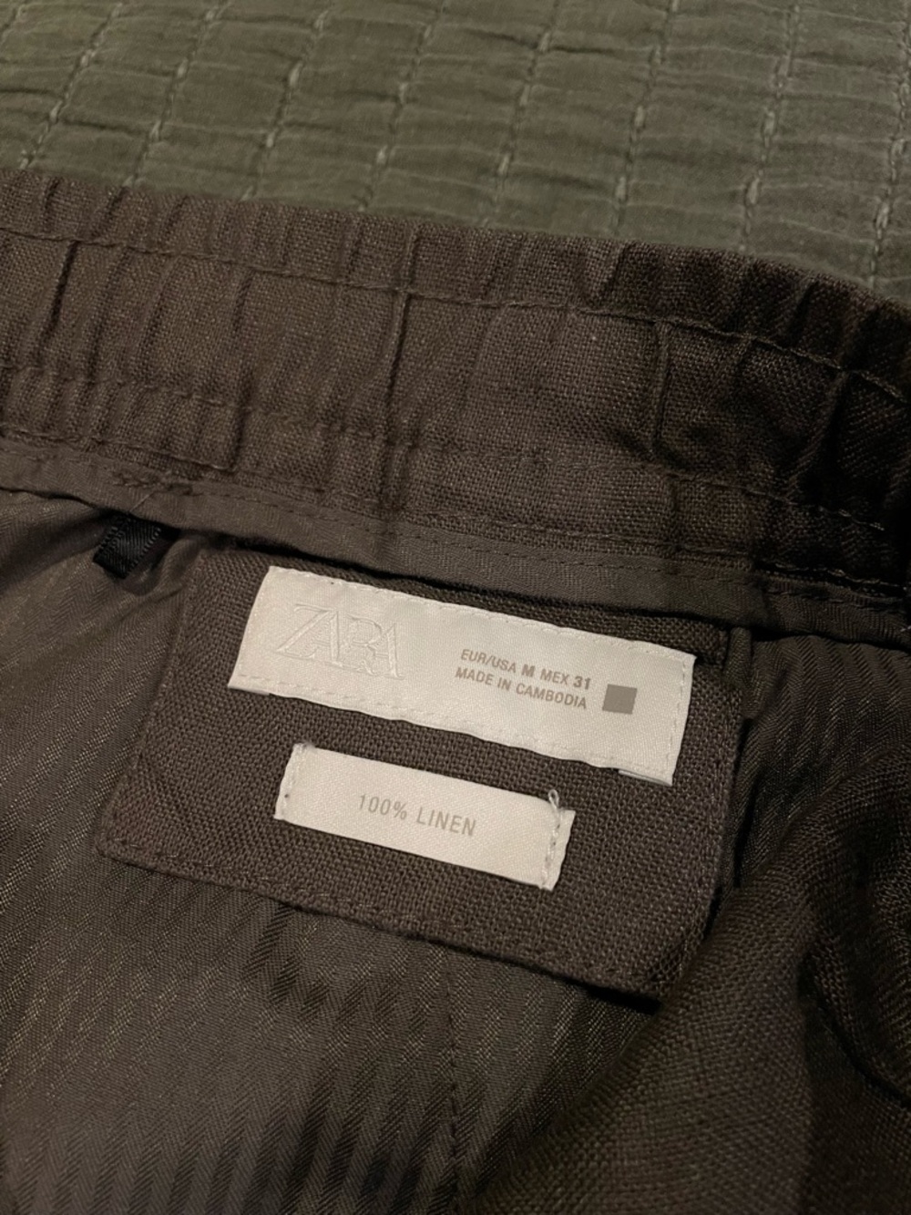 Zara Dark Green/Brown 100% Linen pants